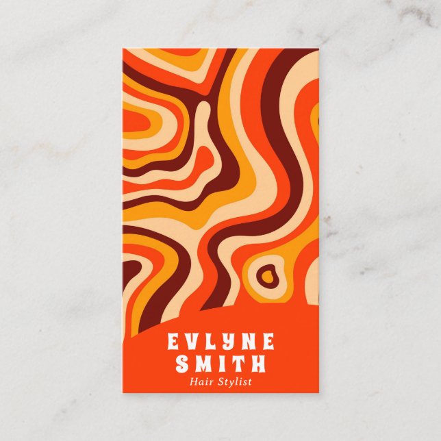 Retro Groovy Bright Orange QR Code Bold Boho  Business Card (Front)