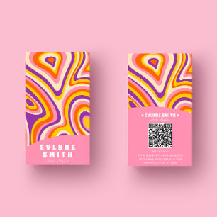 Retro Groovy Bright Pink QR Code Bold Boho Unique Business Card