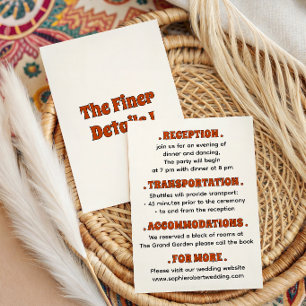 Retro Groovy Burnt Orange Wedding Details Enclosure Card