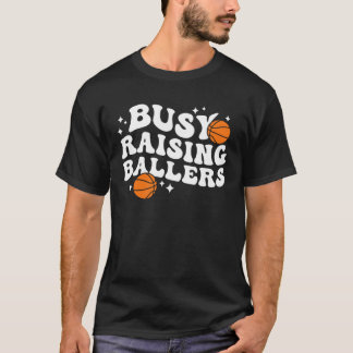 Retro Groovy Busy Raising Ballers Basketball Mama T-Shirt