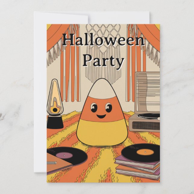 Retro,Groovy Candy Corn Halloween Party Invitation (Front)