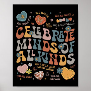 Retro Groovy Celebrate Minds Of All Kinds Autism A Poster