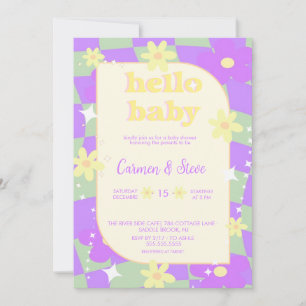 Retro groovy Checkerboard  baby shower Invitation