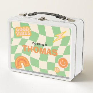 Retro Groovy Checkerboard Customizable Metal Lunch Box