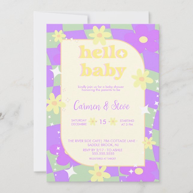 Retro groovy Chequerboard  baby shower Invitation (Front)