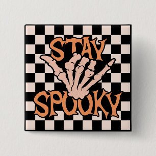 Retro Groovy Chequered Stay Spooky Halloween 2 Inch Square Button