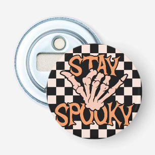 Retro Groovy Chequered Stay Spooky Halloween Bottle Opener