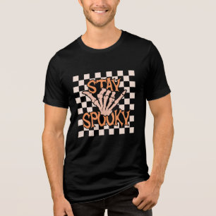 Retro Groovy Chequered Stay Spooky Halloween Tri-Blend Shirt