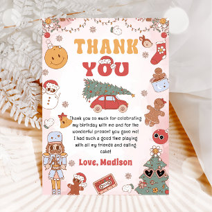 Retro Groovy Christmas Birthday Thank You Card
