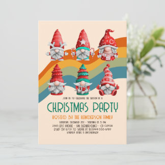 Retro Groovy Christmas Gnomes Budget Holiday Party Invitation