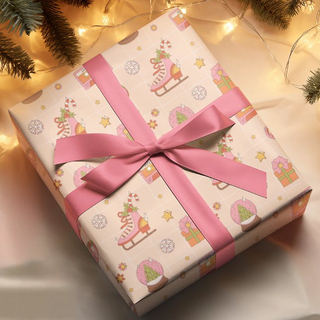 Retro Groovy Christmas Holiday Rollerskates   Wrapping Paper (Creator Uploaded)