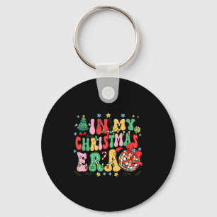 Retro Groovy Christmas In My Christmas Era Xmas Keychain