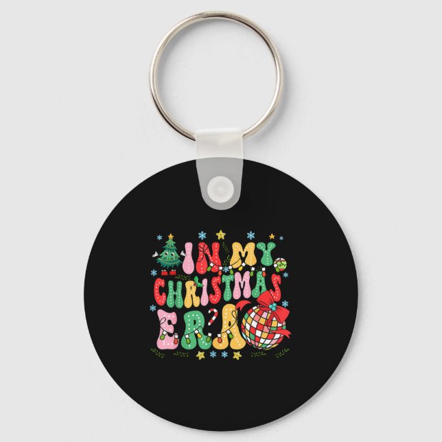 Retro Groovy Christmas In My Christmas Era Xmas  Keychain (Front)