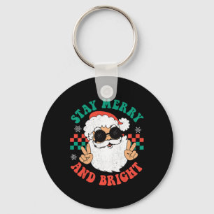 Retro Groovy Christmas Merry Stay Bright Hippie Sa Keychain