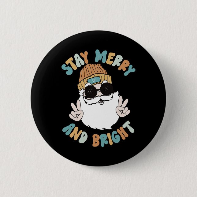 Retro Groovy Christmas Merry Stay Bright Santa Cla 2 Inch Round Button (Front)