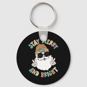 Retro Groovy Christmas Merry Stay Bright Santa Cla Keychain