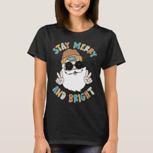 Retro Groovy Christmas Merry Stay Bright Santa Cla T-Shirt