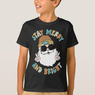 Retro Groovy Christmas Merry Stay Bright Santa Cla T-Shirt