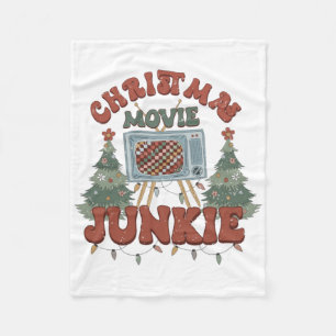 Retro Groovy Christmas Movie Junkie Merry Xmas Tre Fleece Blanket
