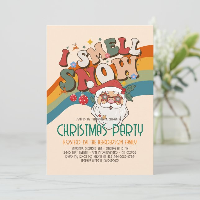 Retro Groovy Christmas Santa Budget Holiday Party Invitation (Standing Front)