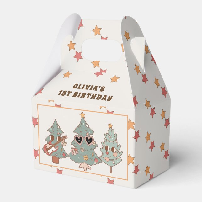 Retro Groovy Christmas Tree Hippie Birthday Party Favor Box (Front Side)