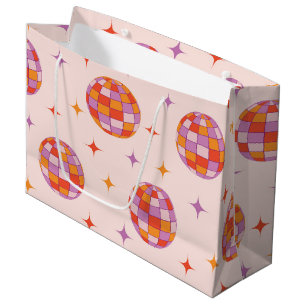 Retro Groovy Colorful Disco Balls Pattern  Large Gift Bag