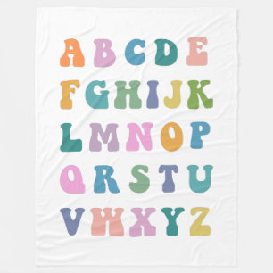 Retro Groovy Colourful ABC Alphabet Fleece Blanket