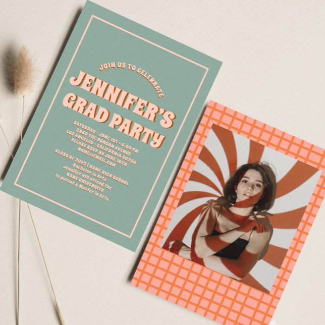 Retro Groovy Colourful High School Graduation Part Invitation (Creator Uploaded)