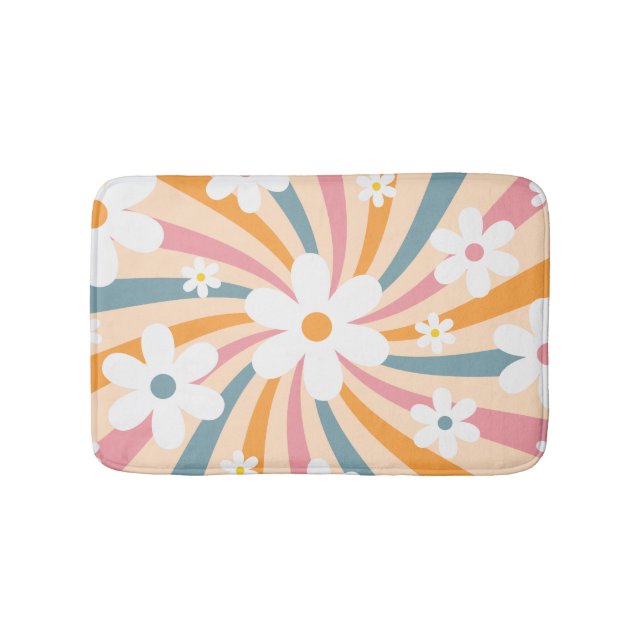 Retro Groovy Colourful Sunshine Daisy Floral Hippi Bath Mat (Front)