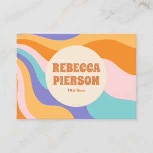 Retro Groovy Colourful Wavy Boho Qr Code Business Card