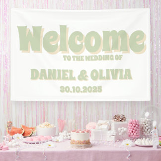 Retro Groovy Colourful Wavy Boho Wed Seating Chart Banner