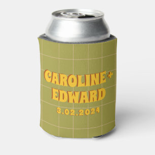 Retro Groovy Colourful Wavy Boho Wedding Can Cooler