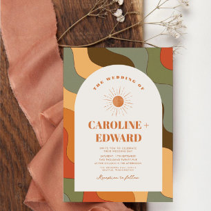 Retro Groovy Colourful Wavy Boho Wedding Qr Code  Invitation