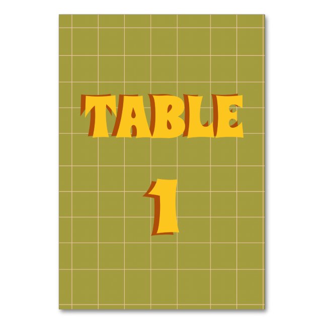 Retro Groovy Colourful Wavy Boho Wedding Table Number (Front)