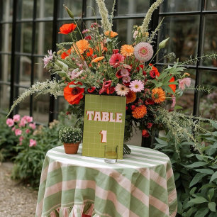 Retro Groovy Colourful Wavy Boho Wedding Table Number