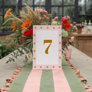 Retro Groovy Colourful Wavy Boho Wedding Table Number