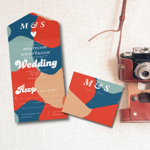 Retro groovy colourful Wedding  All In One Invitation