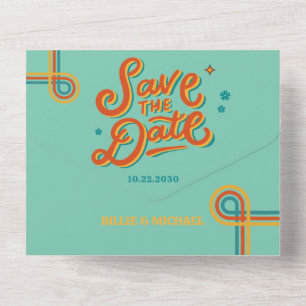 Retro Groovy colourful wedding  All In One Invitation