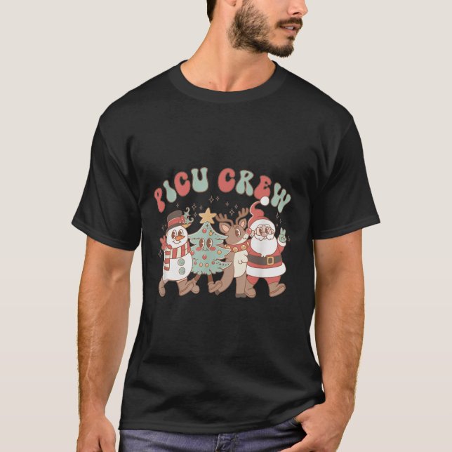 Retro Groovy Cu Nurse Christmas Tree Snowman Reind T-Shirt (Front)