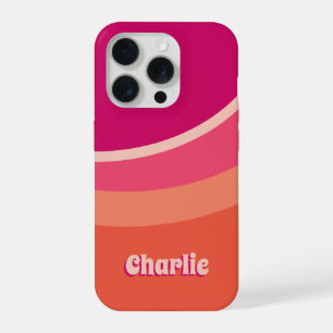 Retro Groovy Curve Pink Orange Personalized iPhone 15 Pro Case