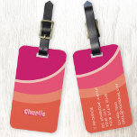 Retro Groovy Curve Pink Orange Personalized Luggage Tag<br><div class="desc">Abstract modern groovy curved stripe design in shades of pink and orange with personalized name in a retro font. The custom name features a drop shadow in a contrasting colour for a fun 1970s 3D effect. Reverse has room for all you details - add any you want and leave off...</div>