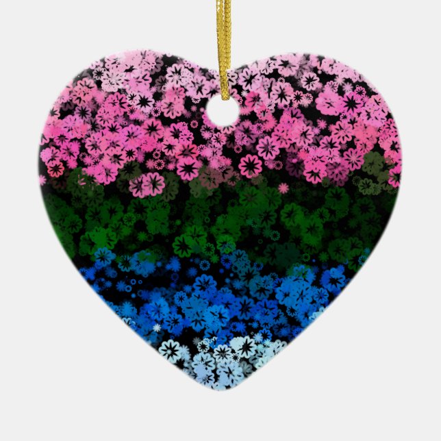 Retro Groovy Cute Floral Omniromantic Pride Flag Ceramic Ornament (Front)