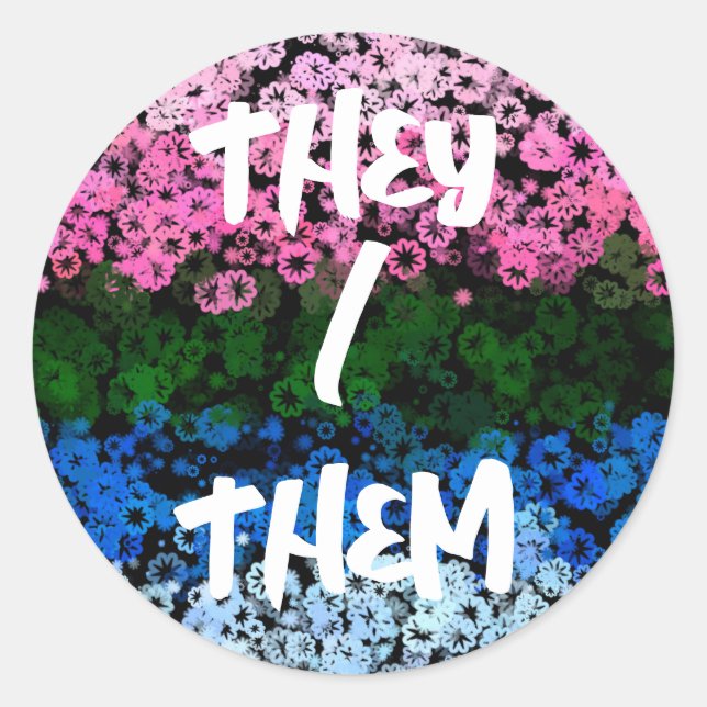 Retro Groovy Cute Floral Omniromantic Pride Flag Classic Round Sticker (Front)