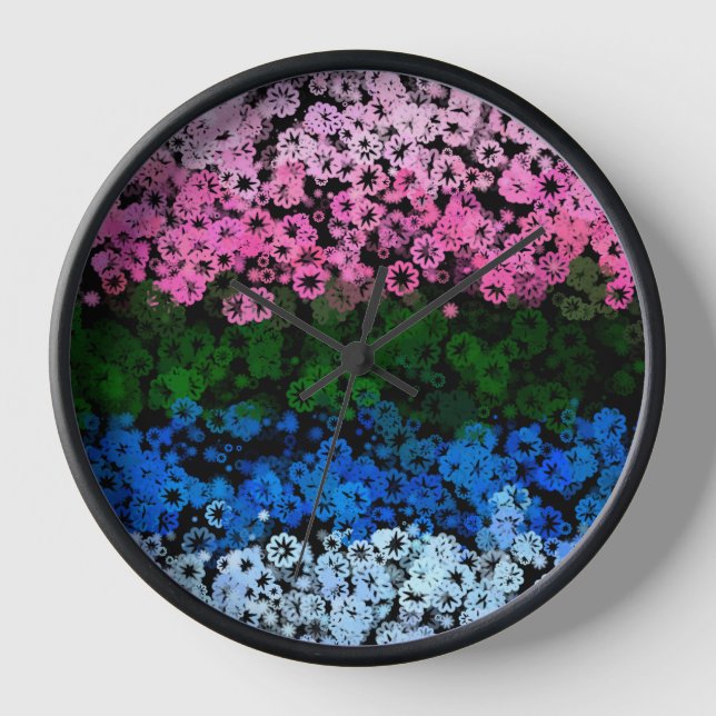 Retro Groovy Cute Floral Omniromantic Pride Flag Clock (Front)