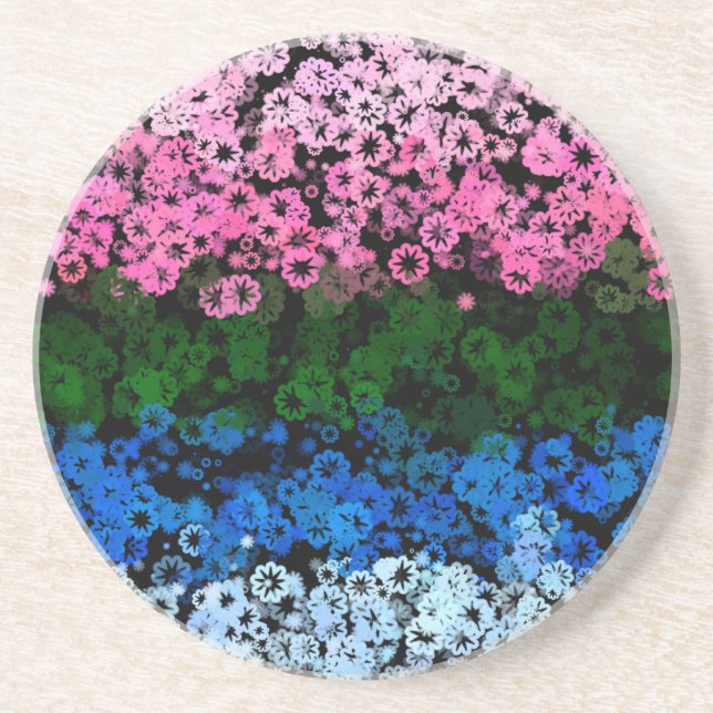 Retro Groovy Cute Floral Omniromantic Pride Flag Coaster (Front)