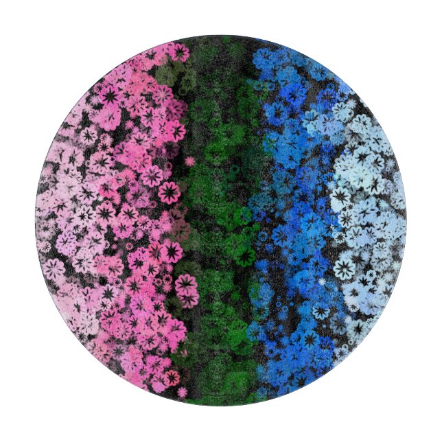 Retro Groovy Cute Floral Omniromantic Pride Flag Cutting Board (Front)