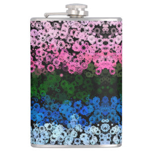 Retro Groovy Cute Floral Omniromantic Pride Flag Hip Flask