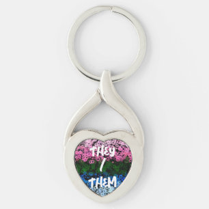 Retro Groovy Cute Floral Omniromantic Pride Flag Keychain