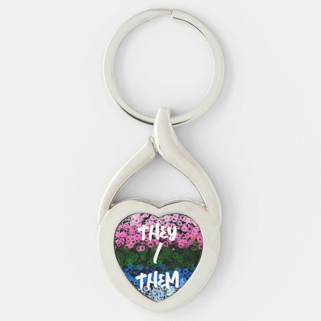 Retro Groovy Cute Floral Omniromantic Pride Flag Keychain (Front)