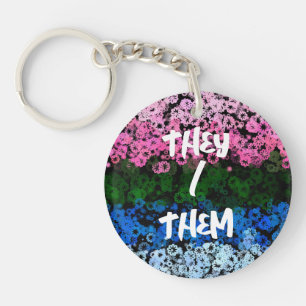 Retro Groovy Cute Floral Omniromantic Pride Flag Keychain